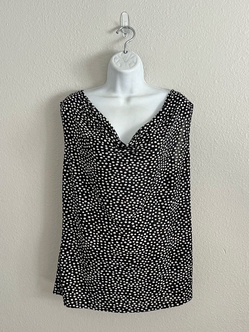 Y2K Black & White Polka Dot Slouch Neck Tank Top Vintage Shannon Ford Size L